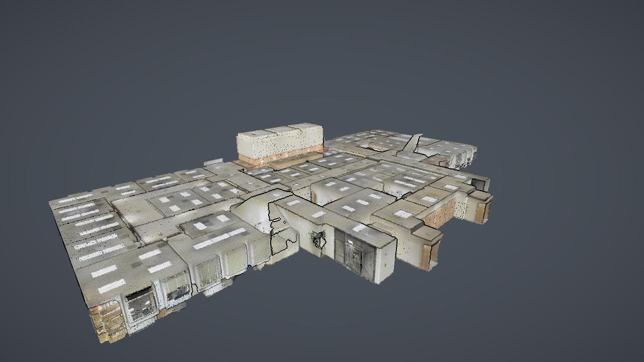 Dense indoor point cloud rendered as crisp eye-dome-lit points