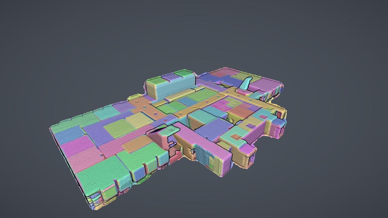 Point cloud decomposed into colored segments by unsupervised segmentation