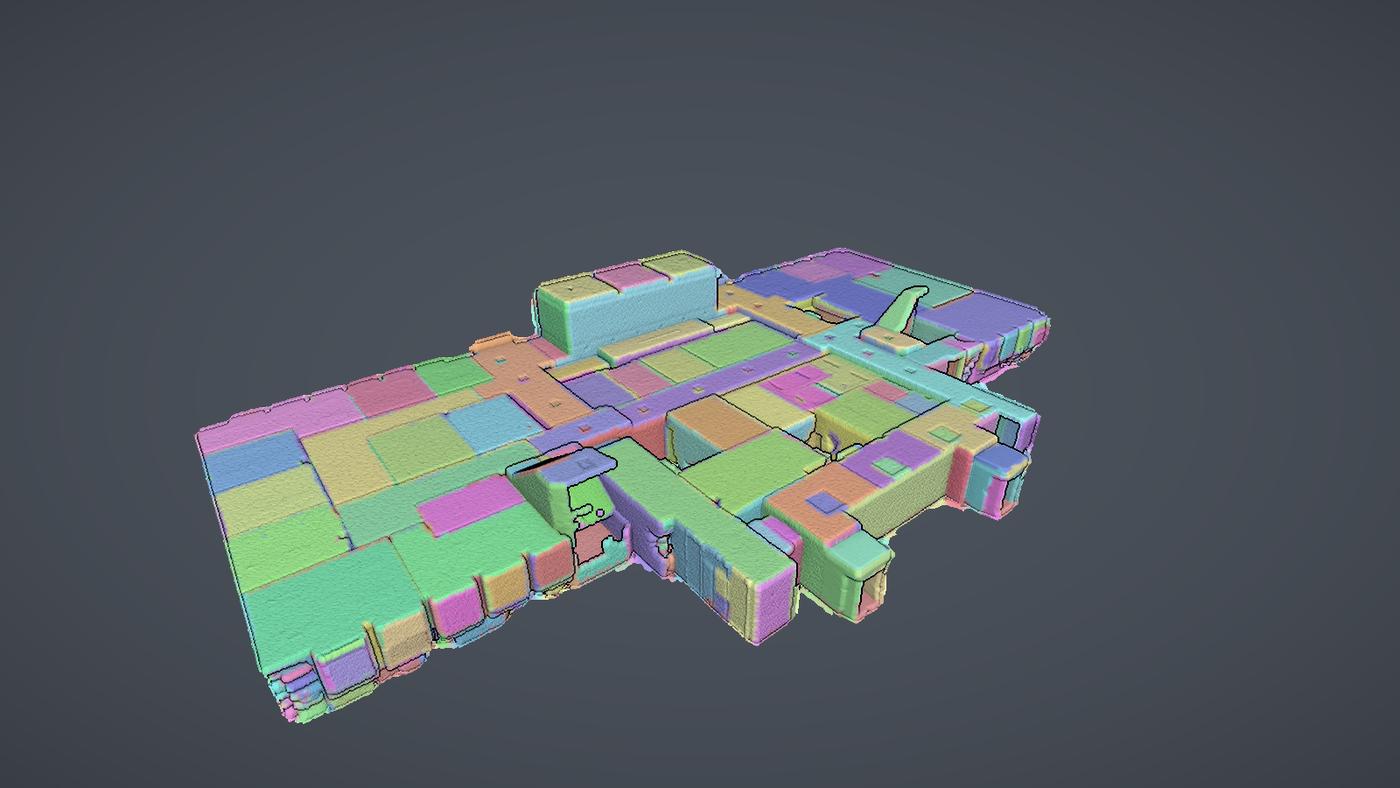 Building-wide unsupervised segmentation, each planar surface in its own color