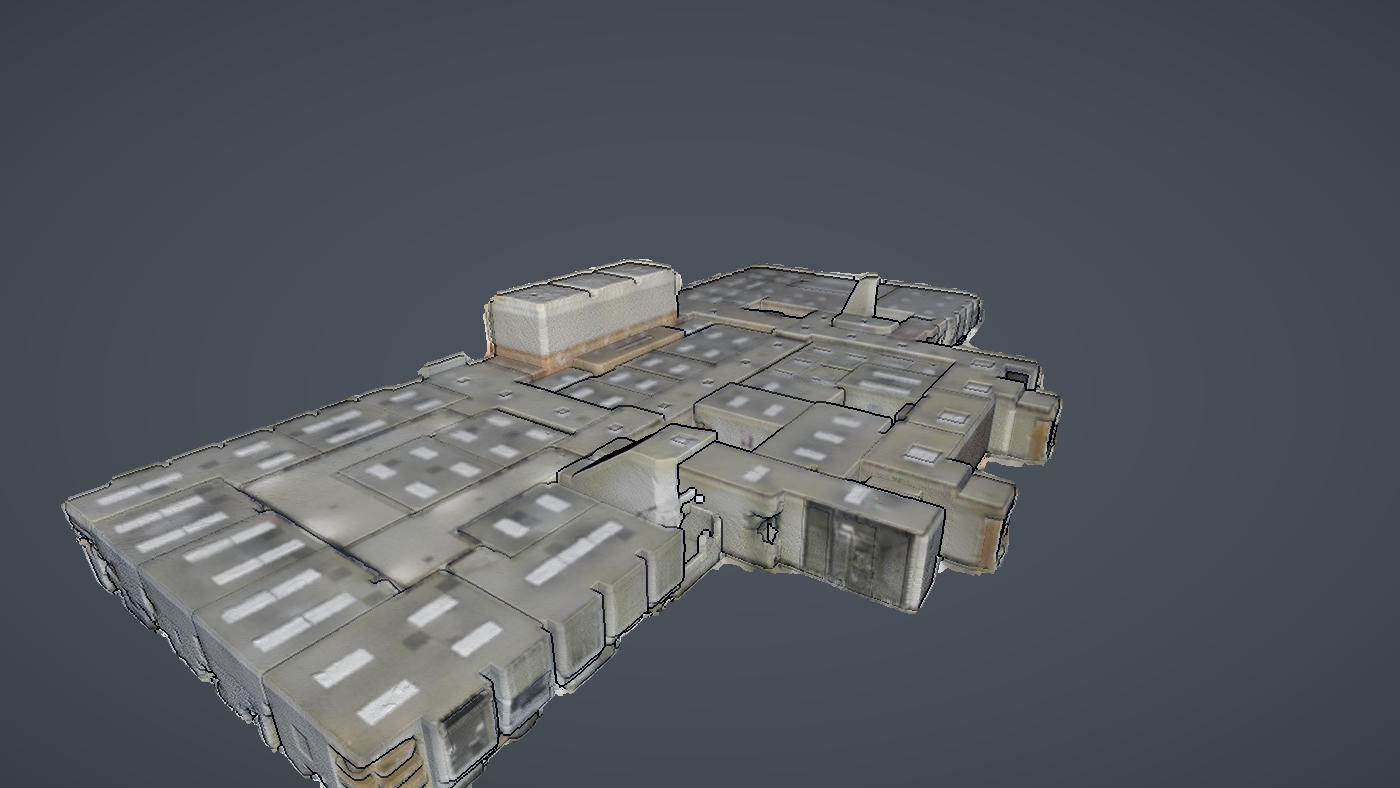 The interior scan drawn as a continuous lit surface rather than as points