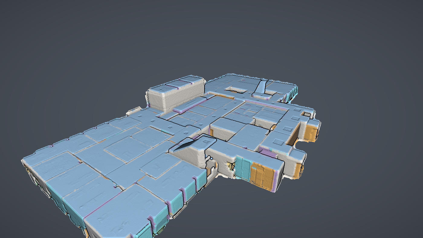 The interior scan classified into ten semantic classes, each in its own colour