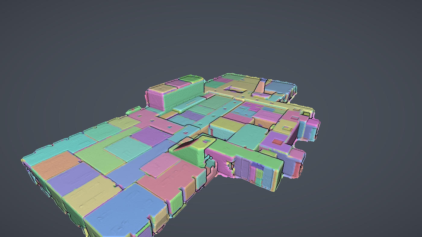 The interior scan decomposed by parameter-free segmentation into border-sharp regions