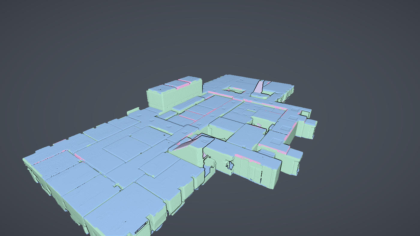 A building scan decomposed into planes, cylinders and clusters