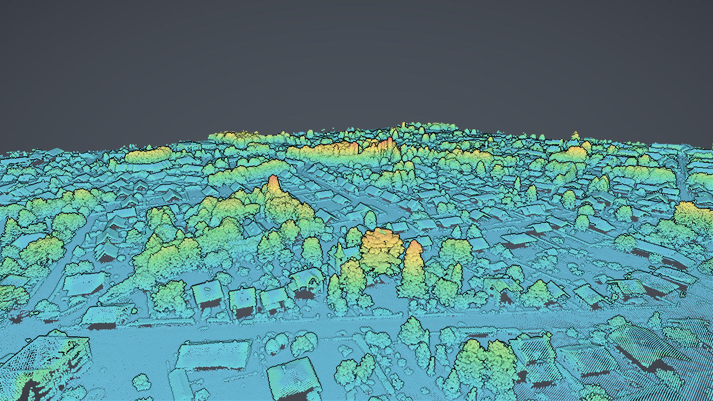 The same village coloured by height above the fitted ground surface